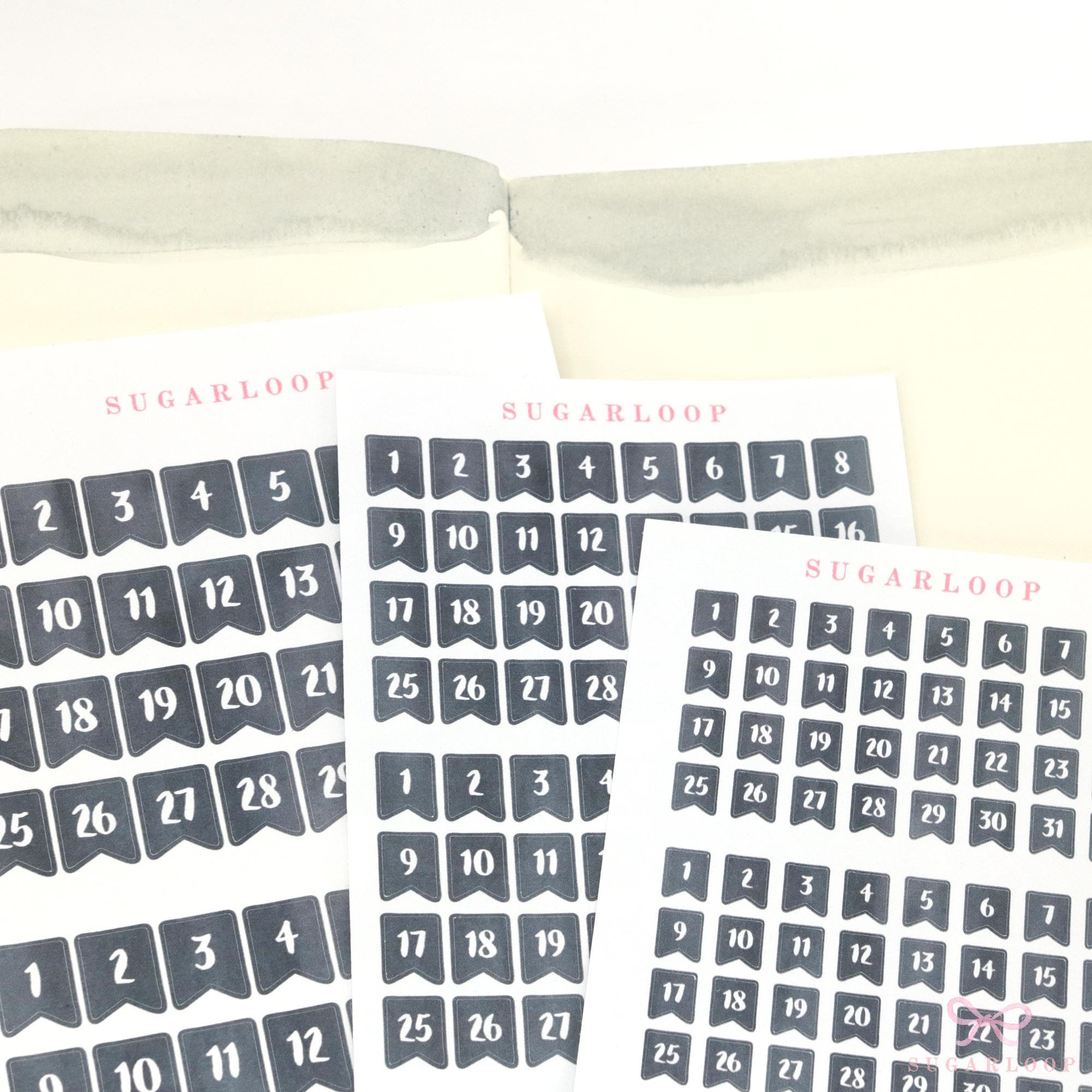 Ink Wash Date Flag Planner & Journal Stickers: 0.25 in (6 mm)-0.5 in (10mm)