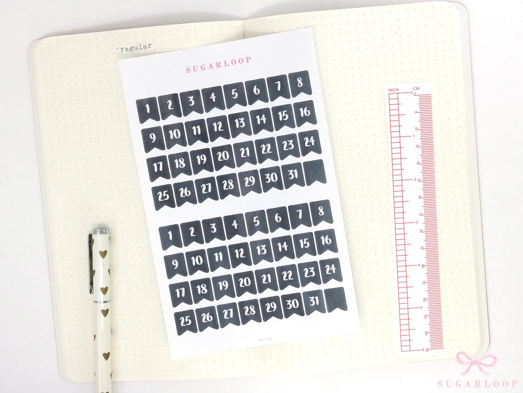 Ink Wash Date Flag Planner & Journal Stickers: 0.25 in (6 mm)-0.5 in (10mm)