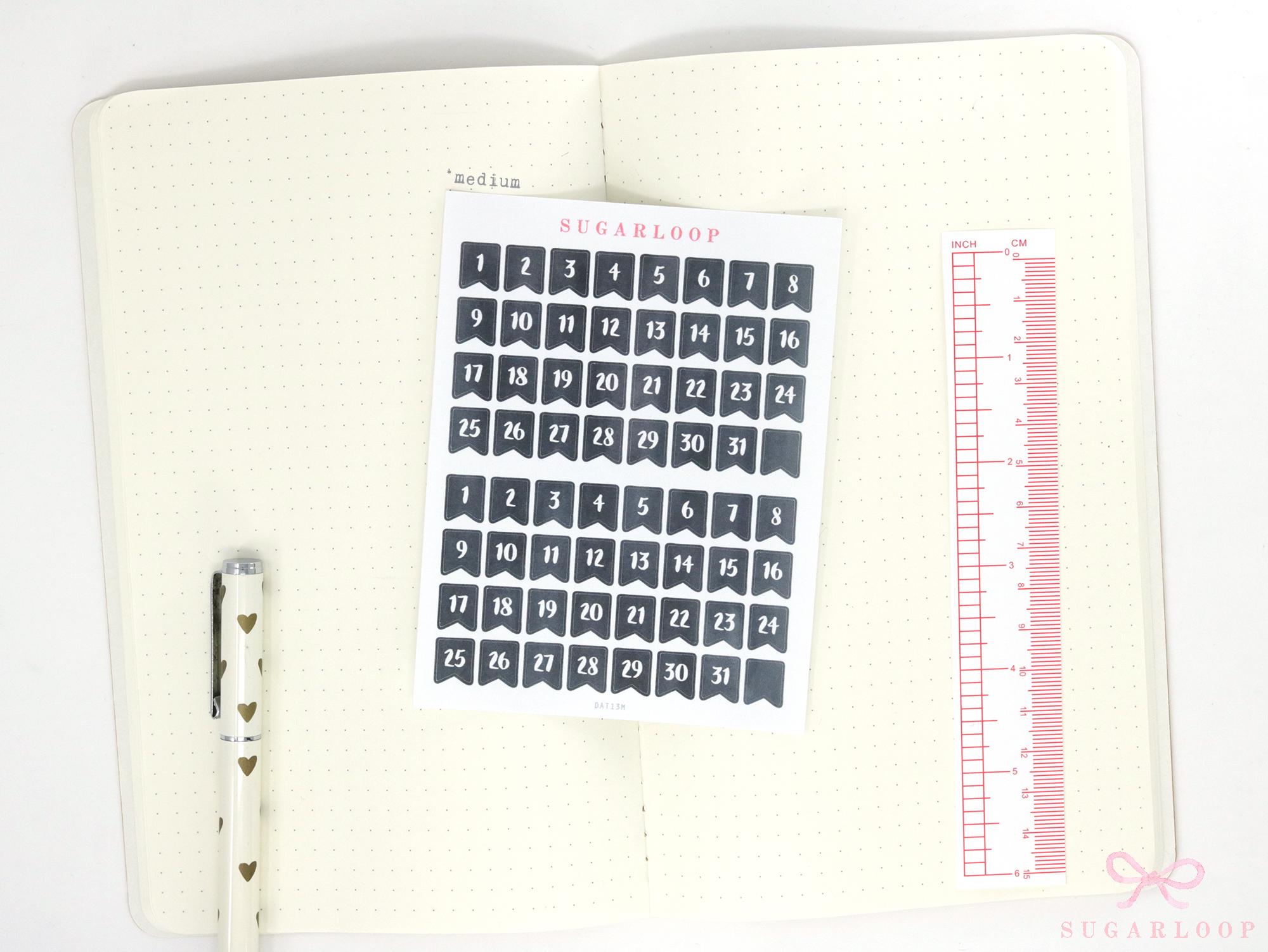 Ink Wash Date Flag Planner & Journal Stickers: 0.25 in (6 mm)-0.5 in (10mm)