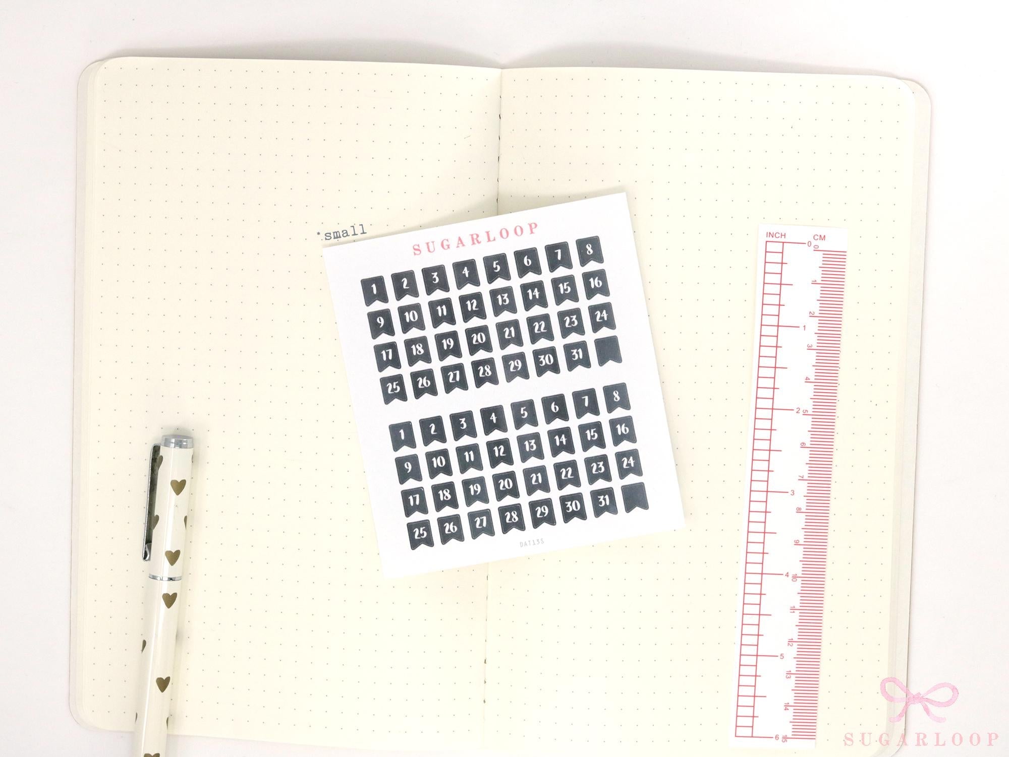 Ink Wash Date Flag Planner & Journal Stickers: 0.25 in (6 mm)-0.5 in (10mm)
