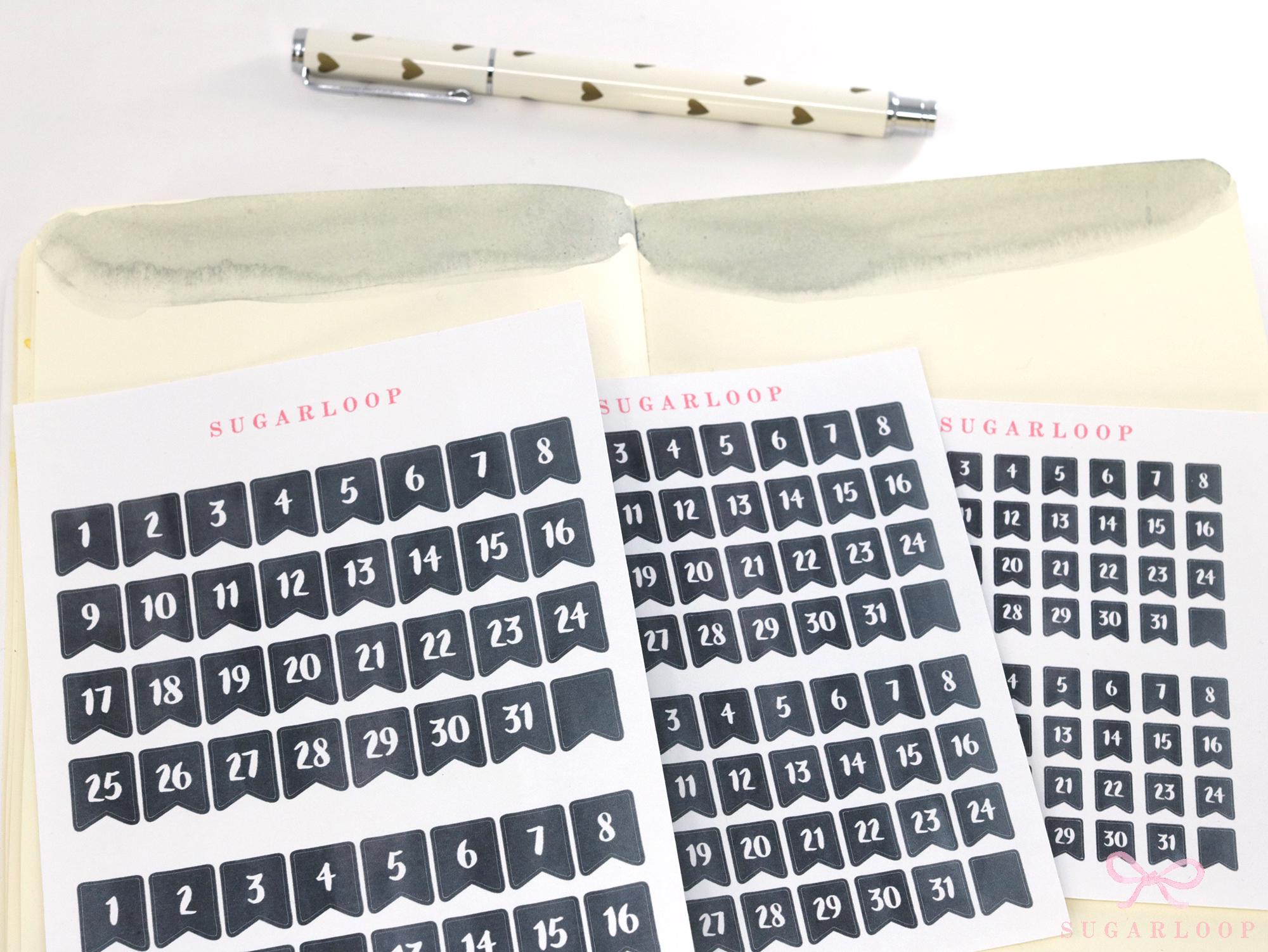 Ink Wash Date Flag Planner & Journal Stickers: 0.25 in (6 mm)-0.5 in (10mm)