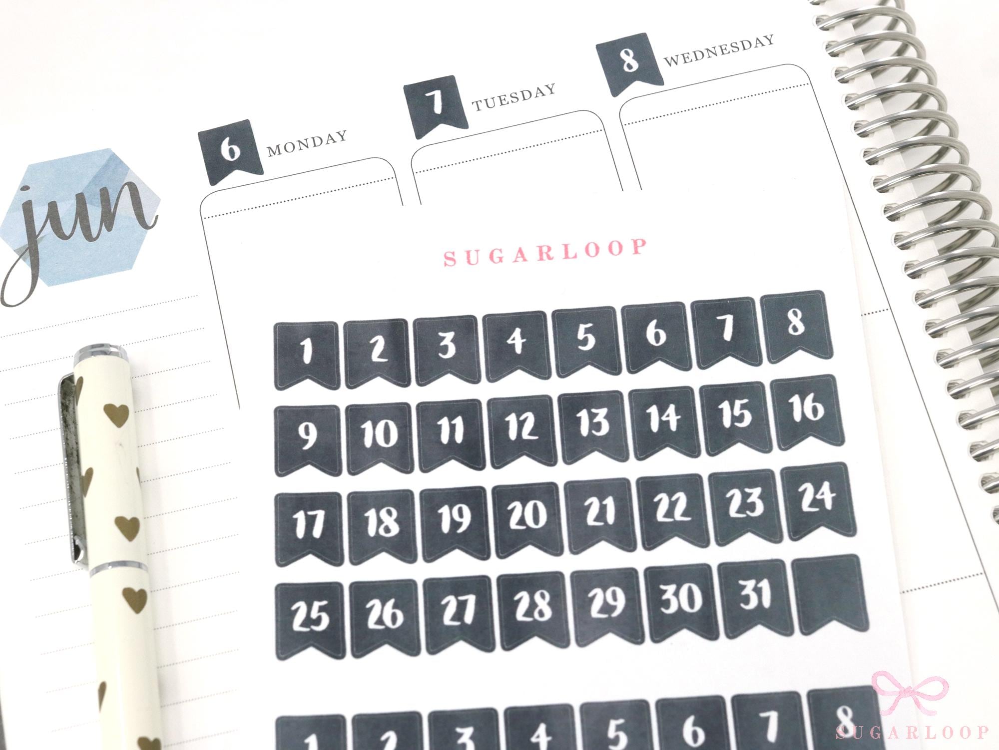 Ink Wash Date Flag Planner & Journal Stickers: 0.25 in (6 mm)-0.5 in (10mm)