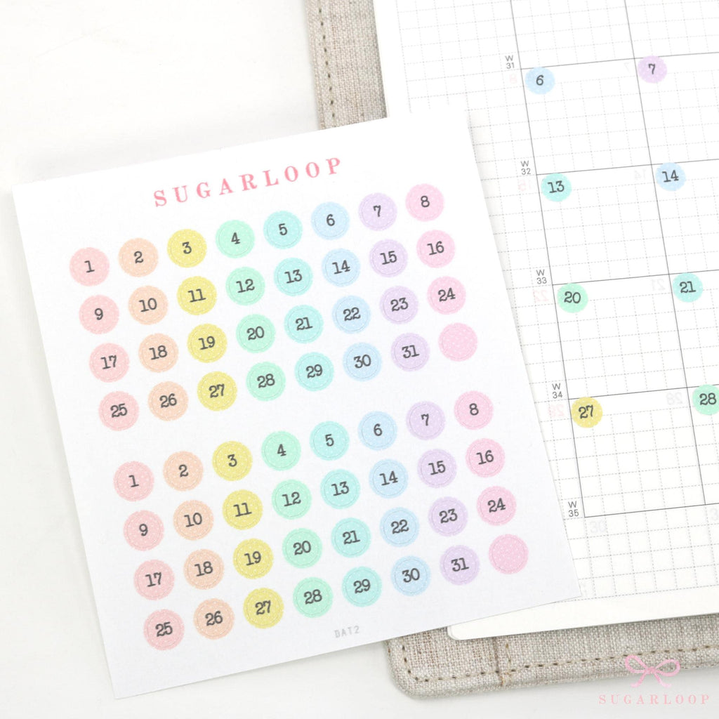 Pastel Mini Date Dot Bujo Planner Stickers: 0.25 in (6 mm)