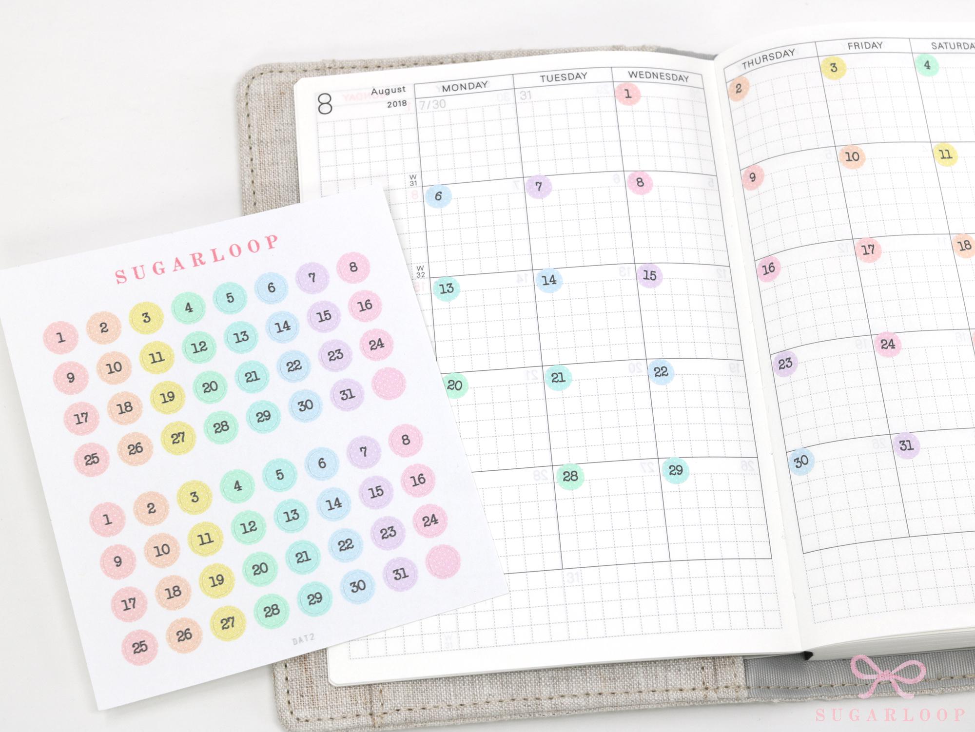 Pastel Mini Date Dot Bujo Planner Stickers: 0.25 in (6 mm)