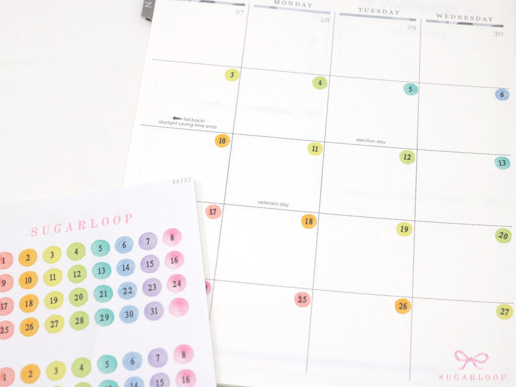 Multicolor Mini Date Dot Bujo Planner Stickers: 0.25in (6 mm)