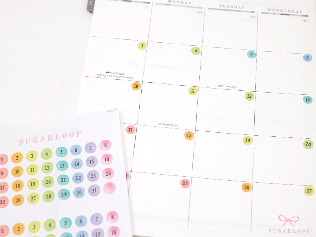Multicolor Mini Date Dot Bujo Planner Stickers: 0.25in (6 mm)
