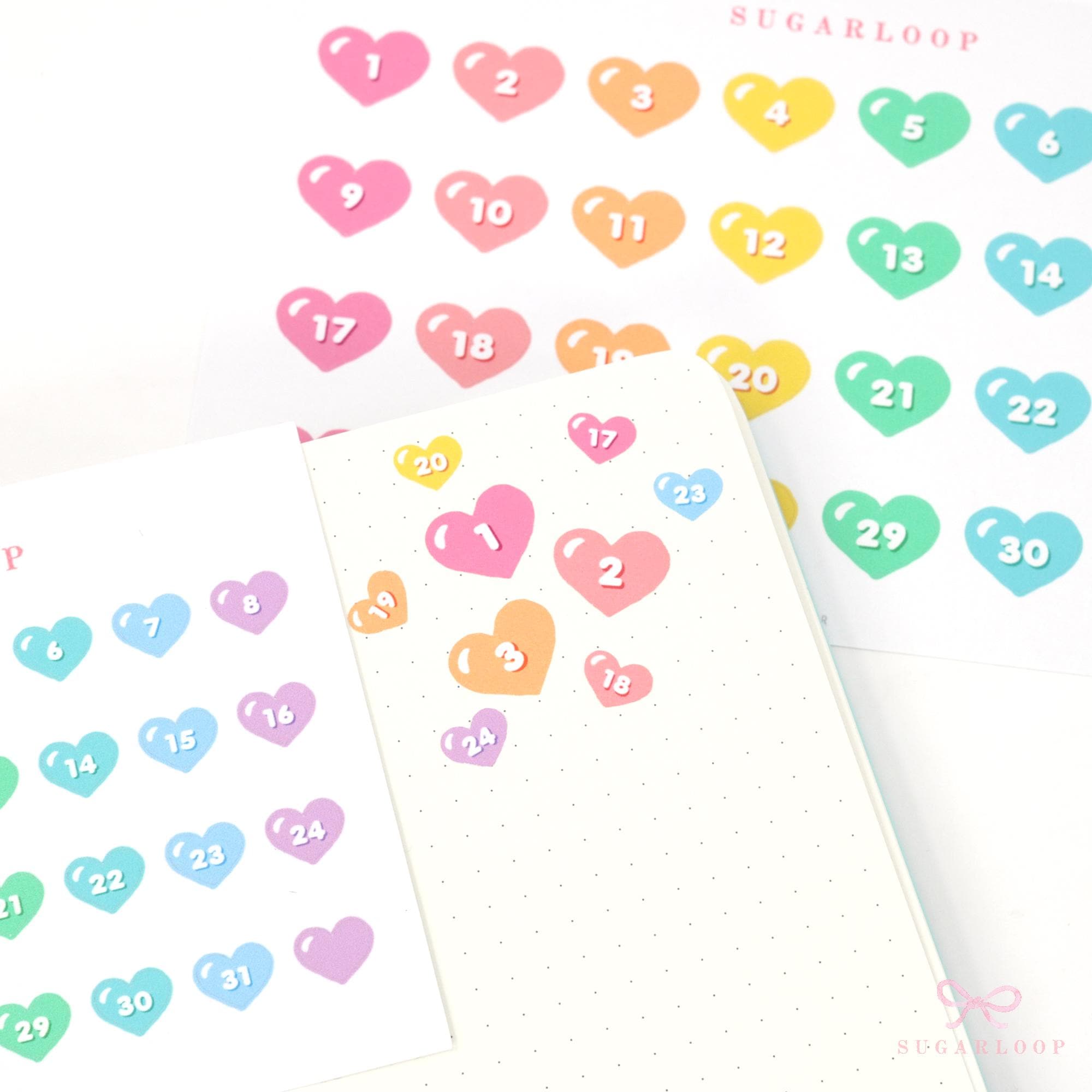 Kawaii Cute Heart Date Stickers for Planners and Bujo