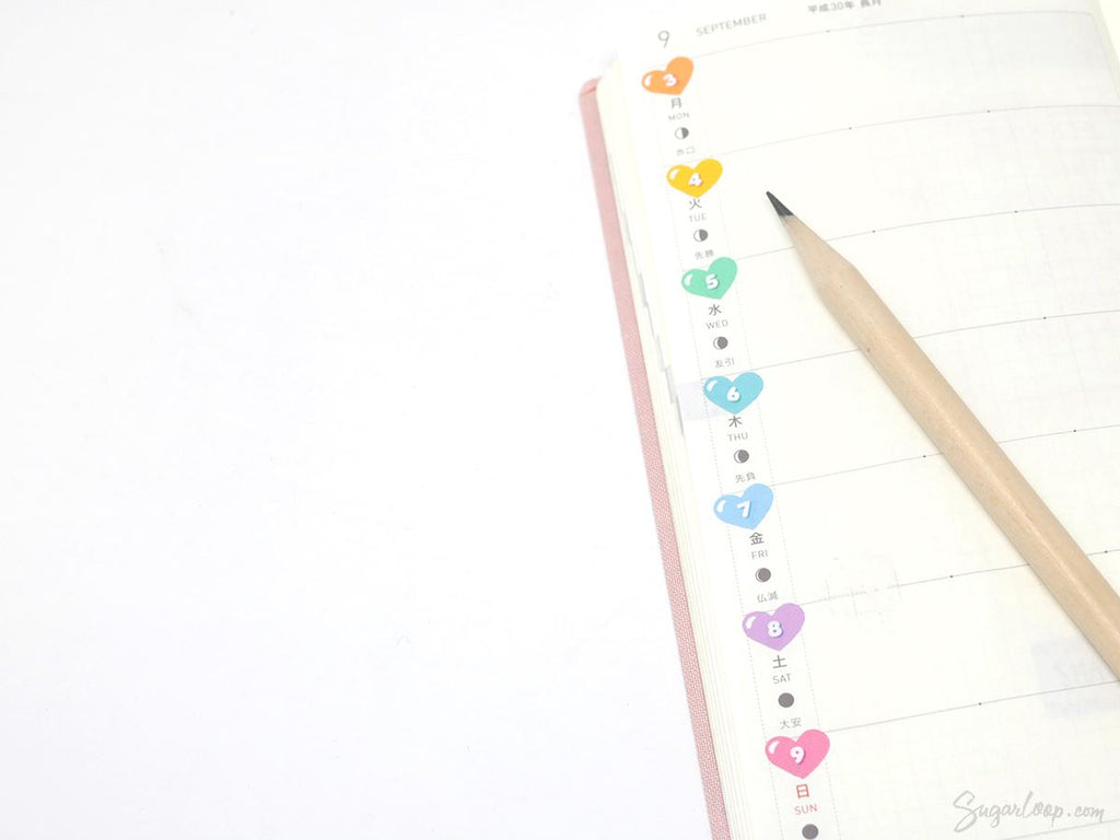 Kawaii Cute Heart Date Stickers for Planners and Bujo