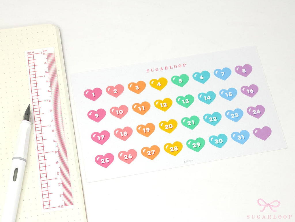 Kawaii Cute Heart Date Stickers for Planners and Bujo