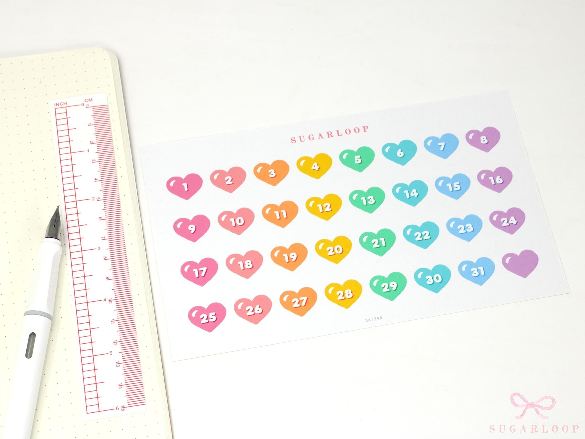 Kawaii Cute Heart Date Stickers for Planners and Bujo