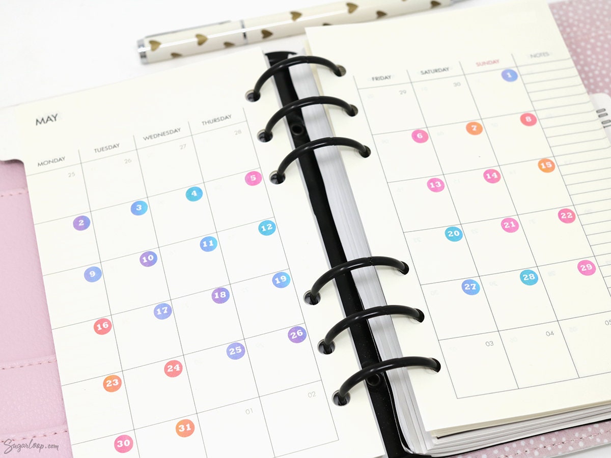 Watercolor Wash Mini Date Dot Bujo Planner Stickers: 0.25 in (6 mm)