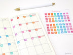 Watercolor Square Date Bujo Planner Stickers: 0.25in (6 mm)