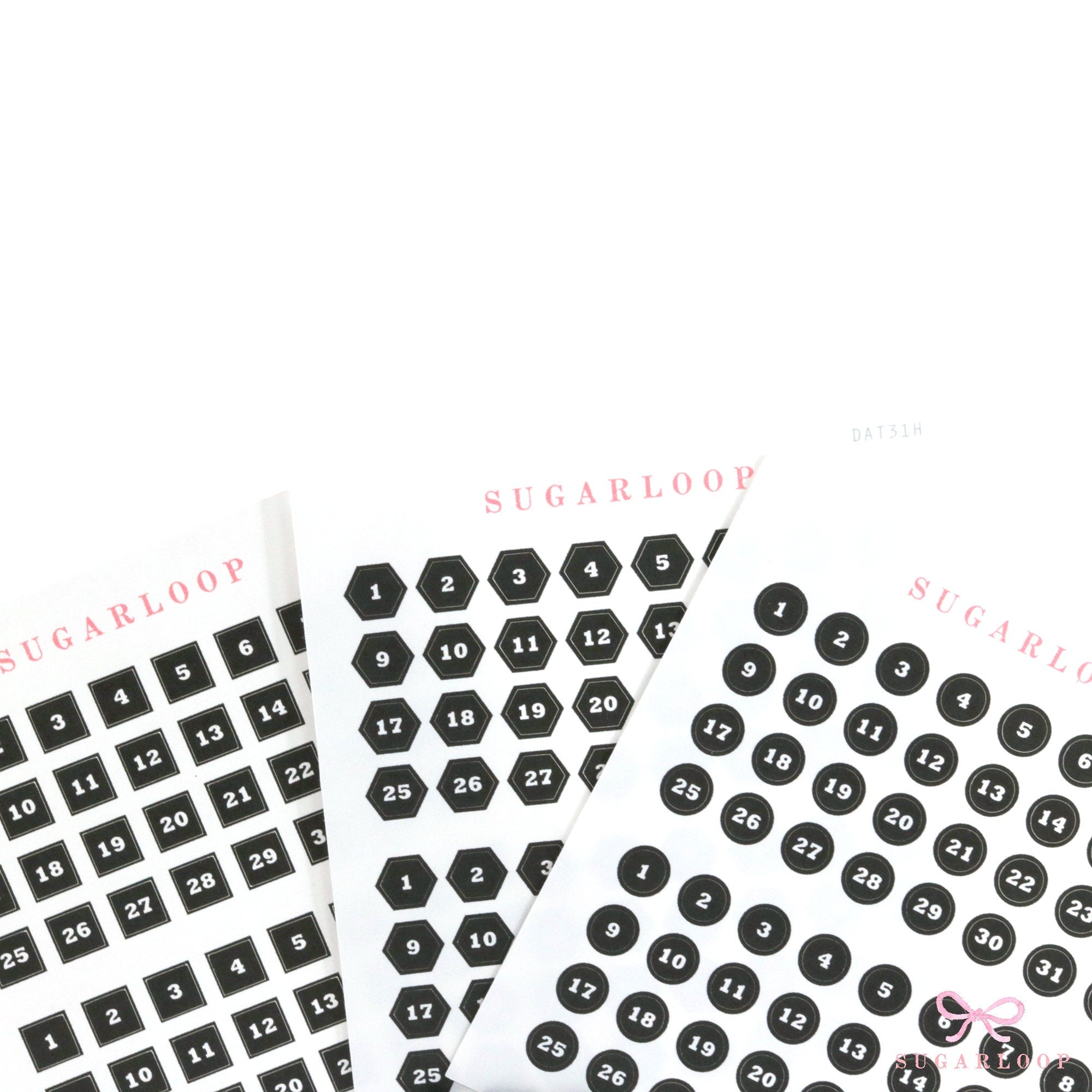 Black and White Mini Date Dot Bujo Planner Stickers: 0.25in (6 mm)