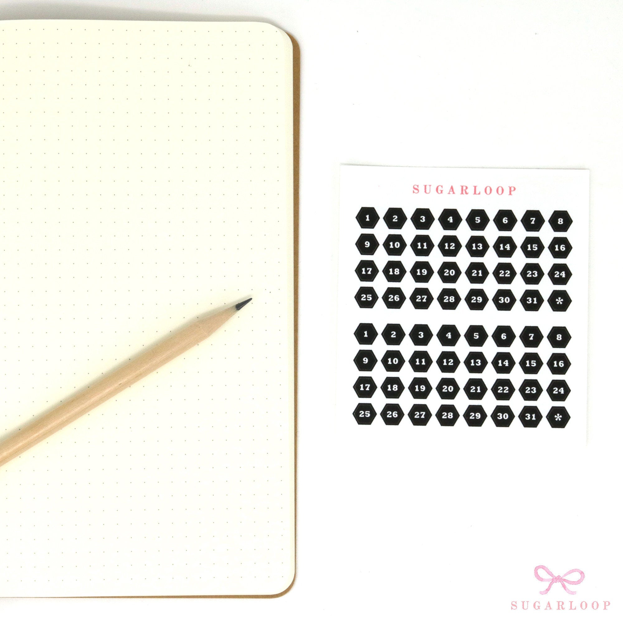 Black and White Mini Date Dot Bujo Planner Stickers: 0.25in (6 mm)