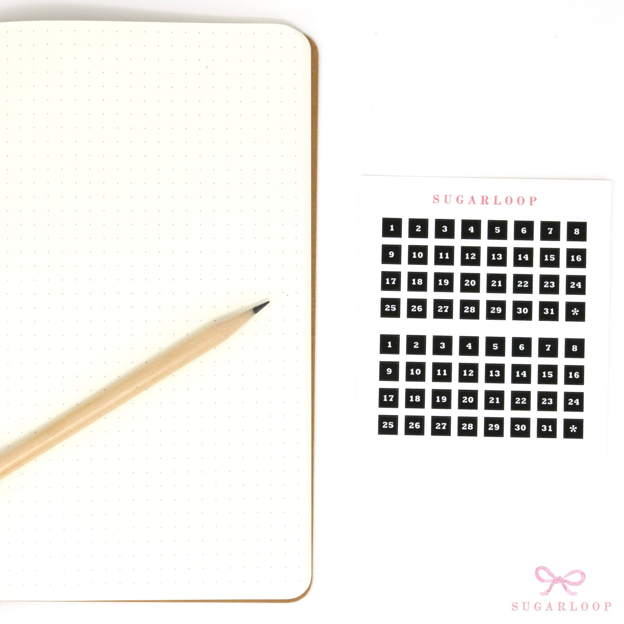 Black and White Mini Date Dot Bujo Planner Stickers: 0.25in (6 mm)