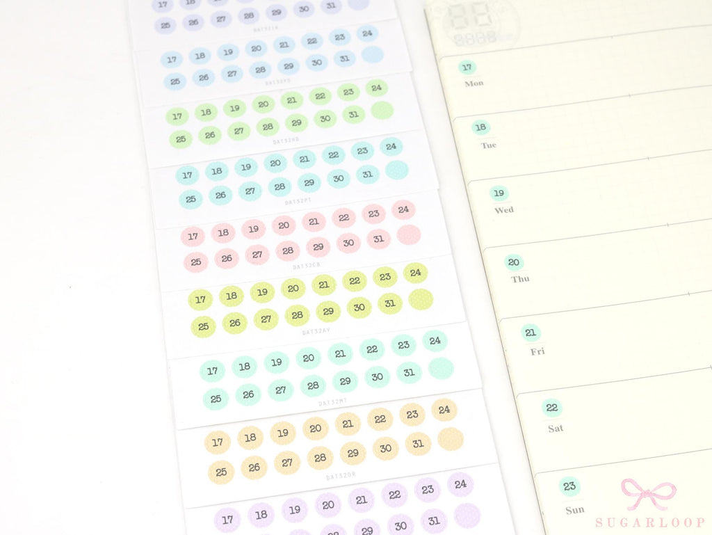 Pastel Mini Date Dot Bujo Planner Stickers: 0.25 in (6 mm)