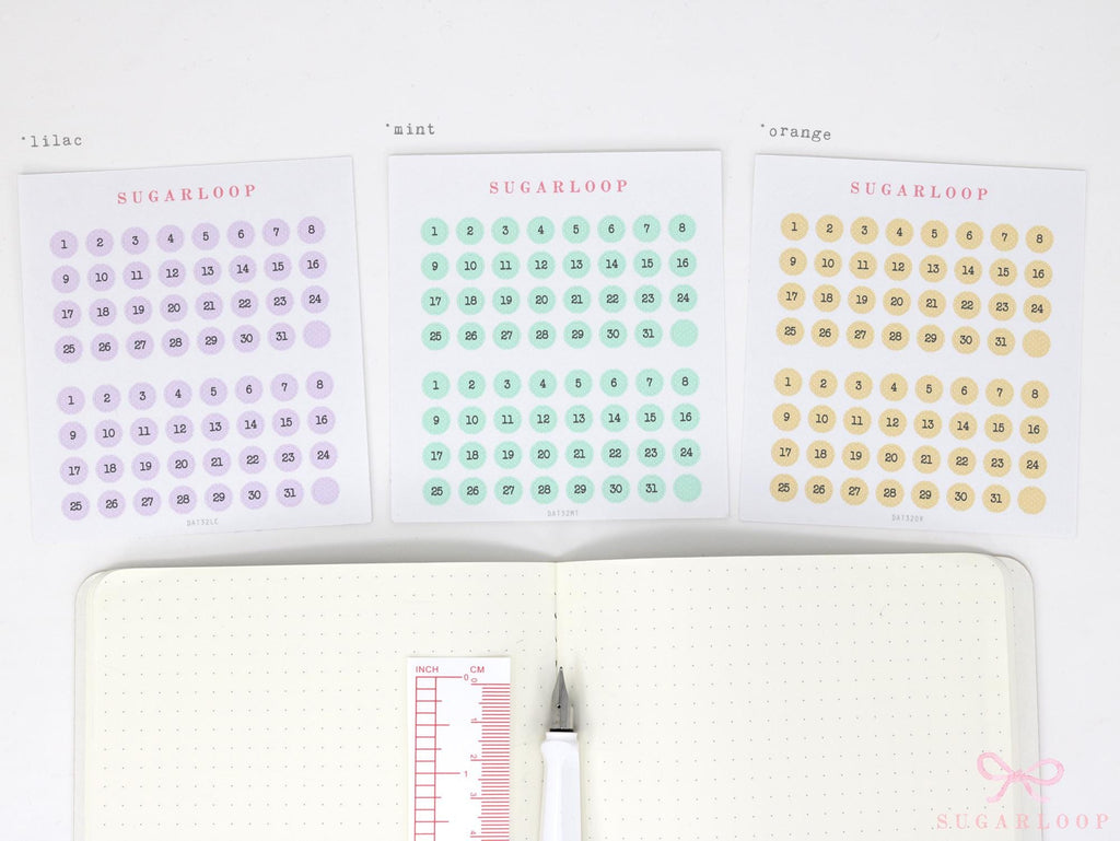 Pastel Mini Date Dot Bujo Planner Stickers: 0.25 in (6 mm)