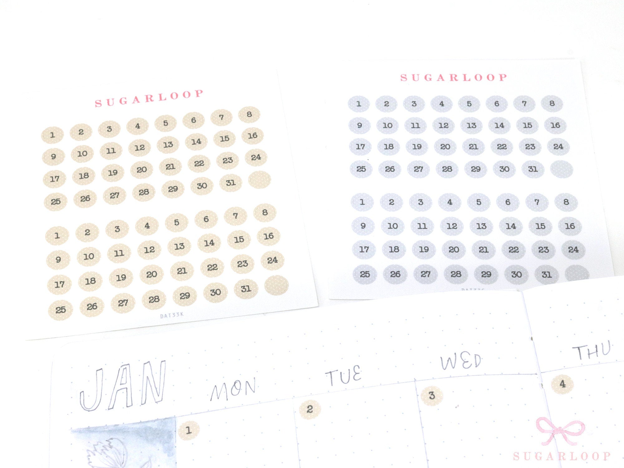 Neutral Mini Date Dot Bujo Planner Stickers: 0.25 in (6 mm)