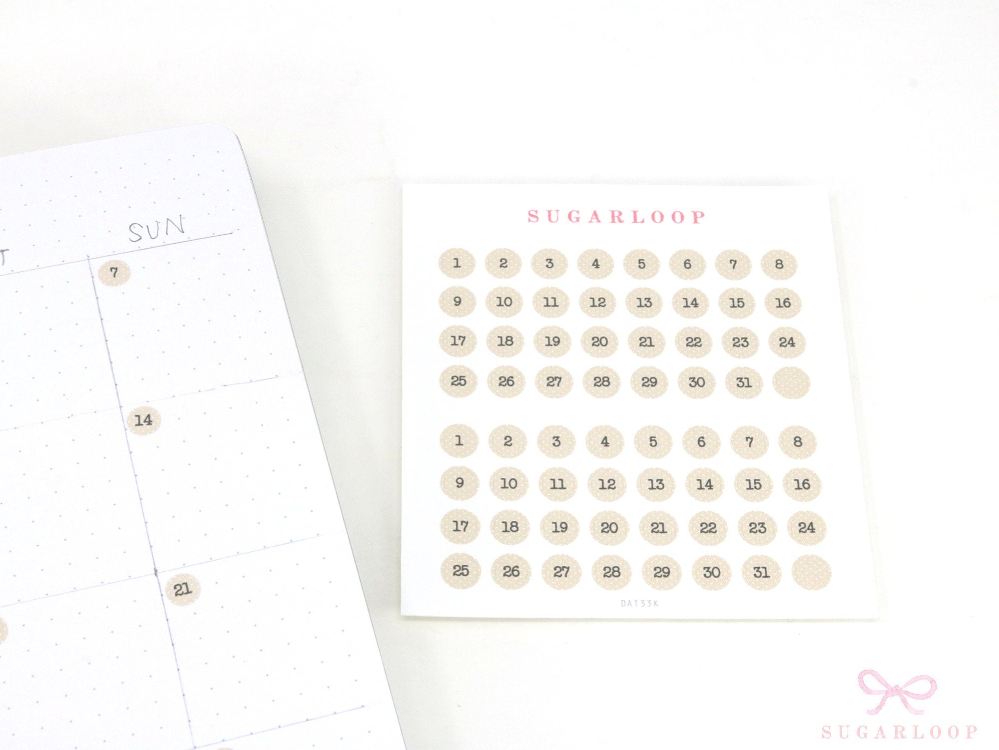 Neutral Mini Date Dot Bujo Planner Stickers: 0.25 in (6 mm)