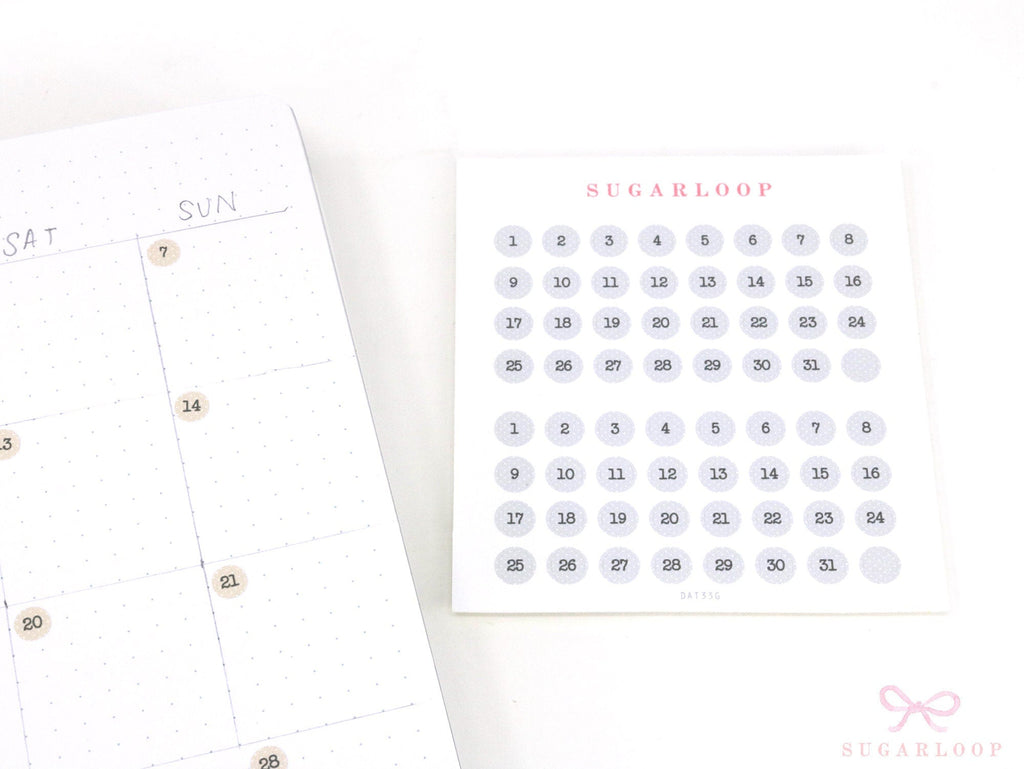 Neutral Mini Date Dot Bujo Planner Stickers: 0.25 in (6 mm)
