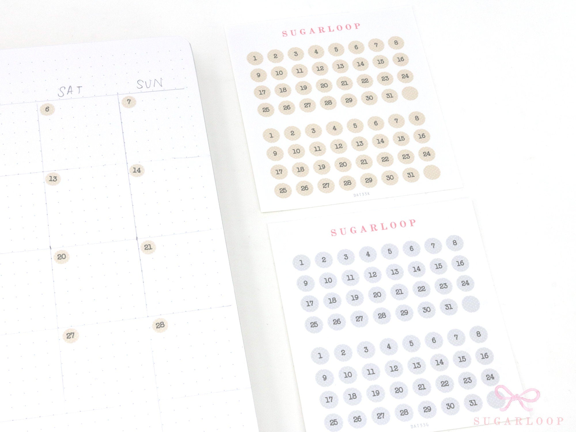 Neutral Mini Date Dot Bujo Planner Stickers: 0.25 in (6 mm)
