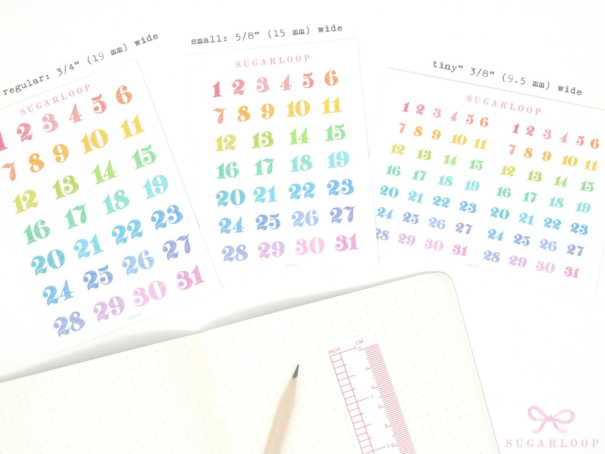 Multicolor Handlettered Date Bujo Planner Stickers