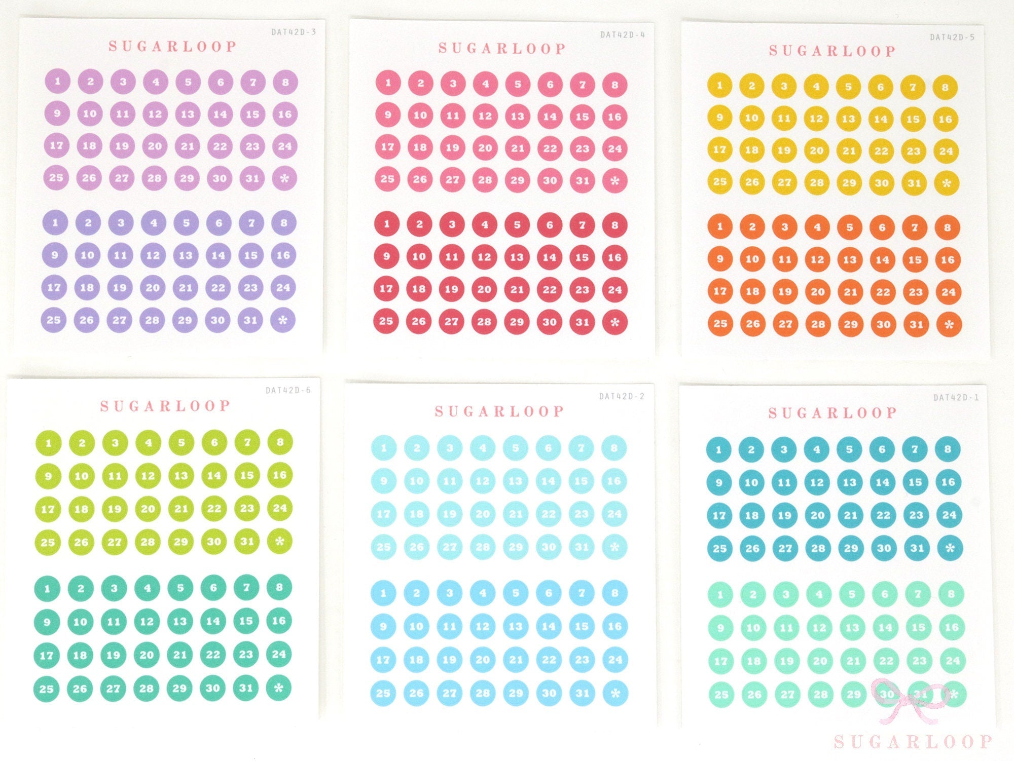 Bundle - One Year's Worth of Date Stickers - Choice of Dot, Hexagon or Square