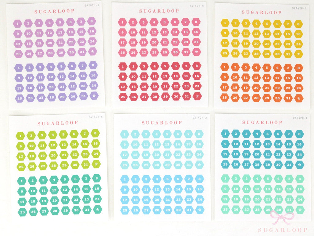 Bundle - One Year's Worth of Date Stickers - Choice of Dot Hexagon or Square