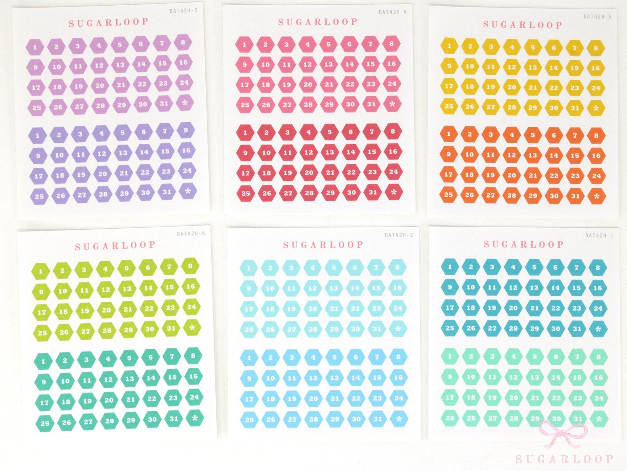 Bundle - One Year's Worth of Date Stickers - Choice of Dot, Hexagon or Square