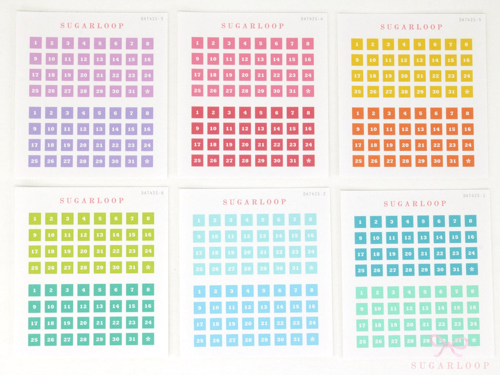 Bundle - One Year's Worth of Date Stickers - Choice of Dot Hexagon or Square