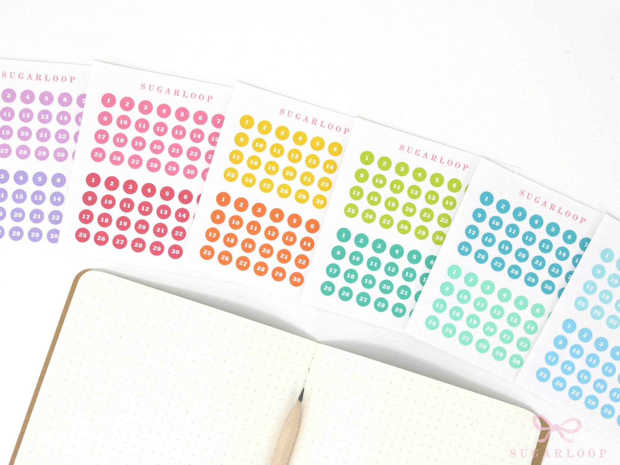 Bundle - One Year's Worth of Date Stickers - Choice of Dot, Hexagon or Square