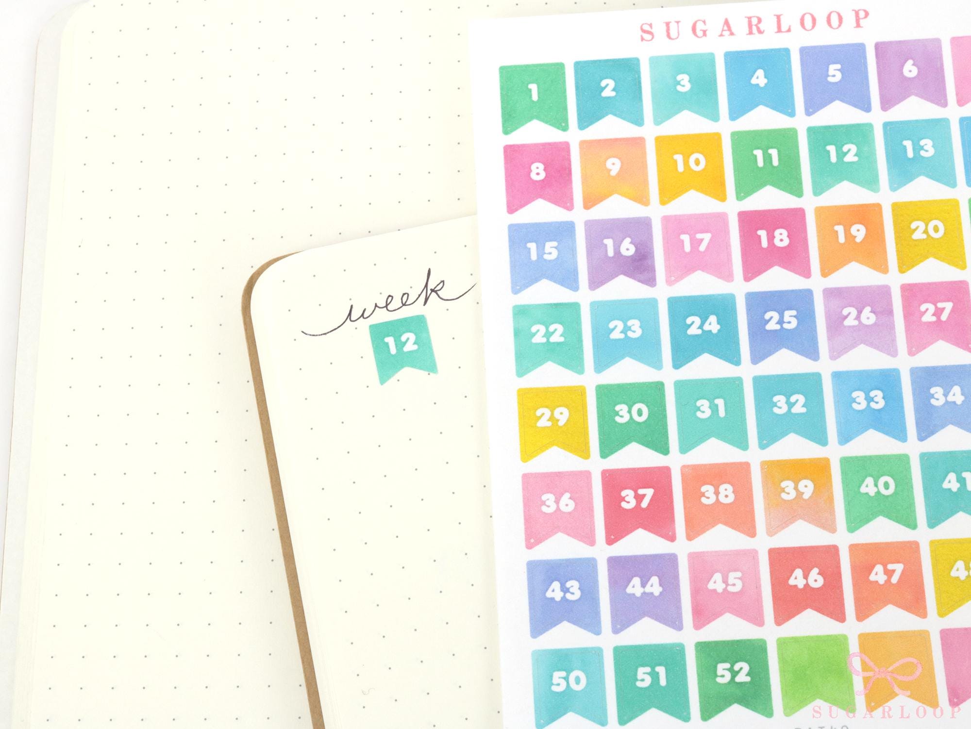 Watercolor 1-52 Weeks Planner & Bujo Flags