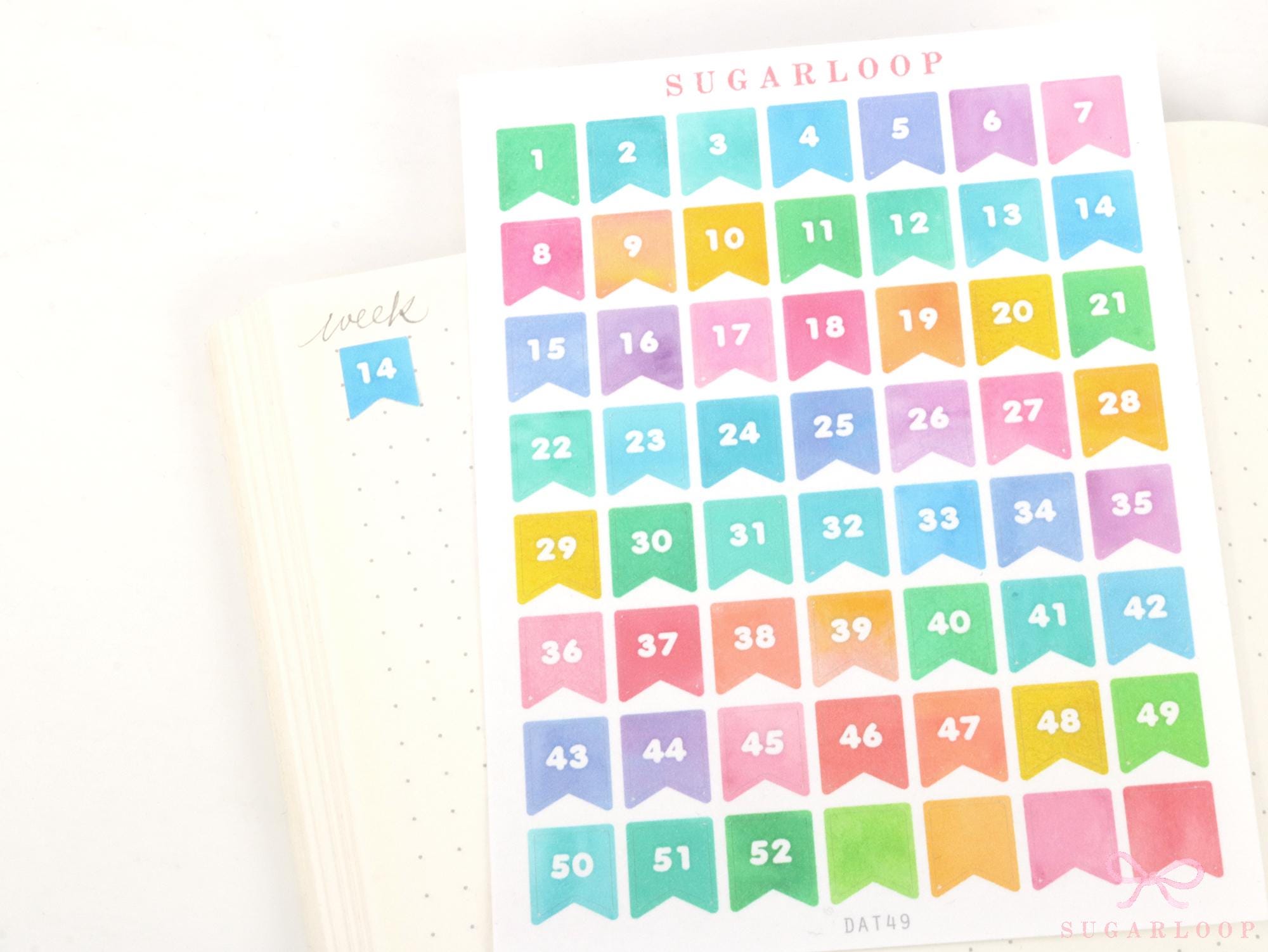 Watercolor 1-52 Weeks Planner & Bujo Flags