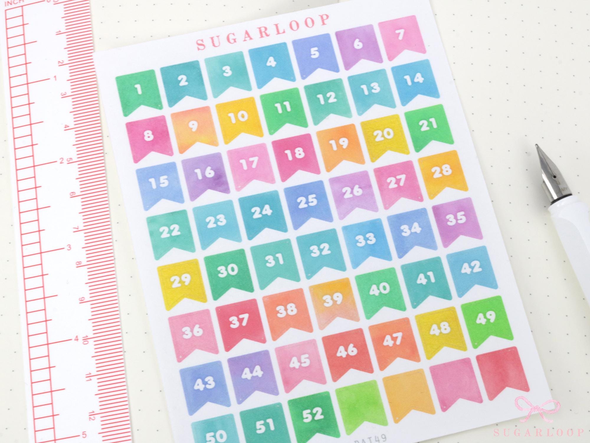 Watercolor 1-52 Weeks Planner & Bujo Flags