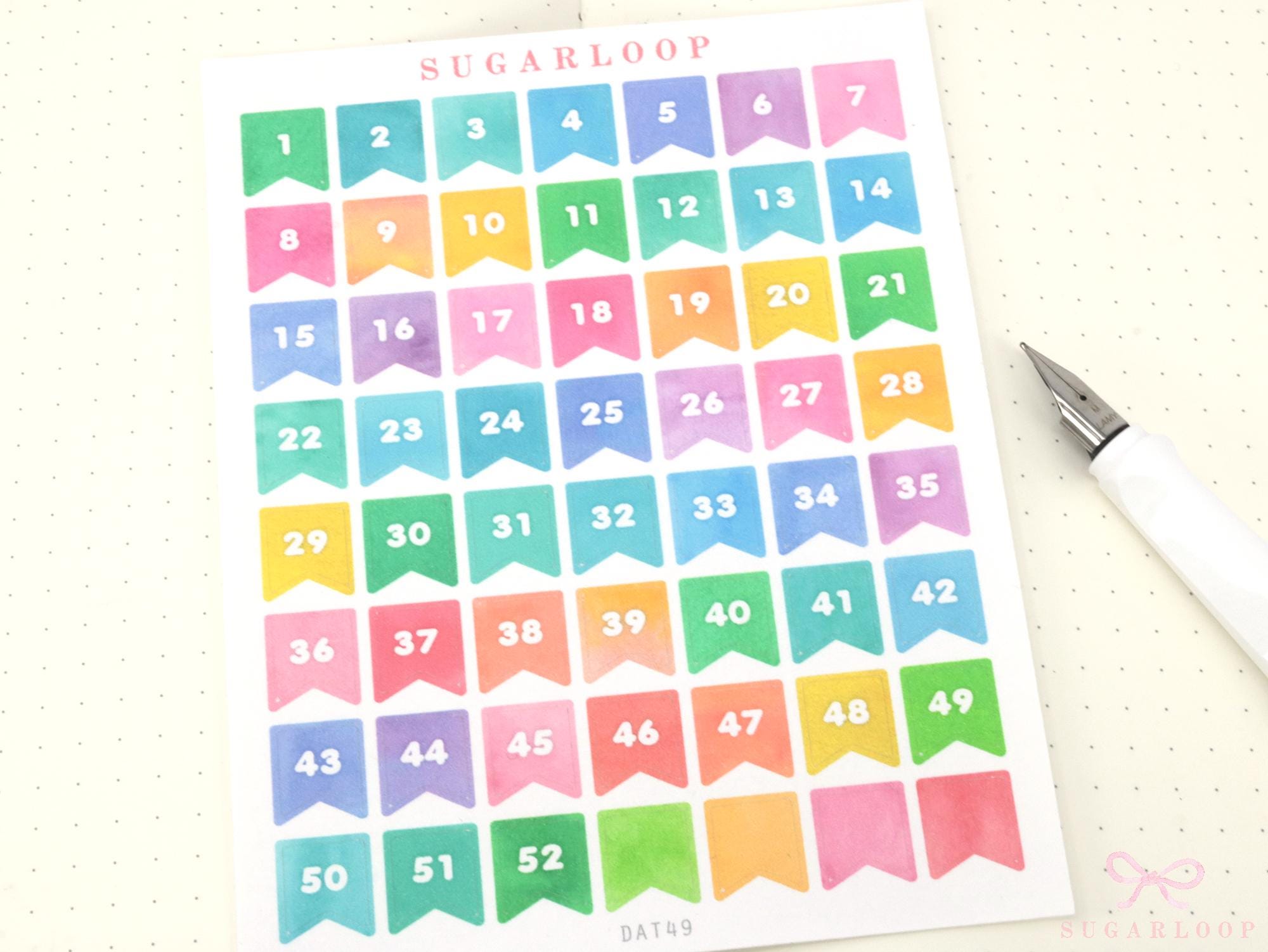 Watercolor 1-52 Weeks Planner & Bujo Flags