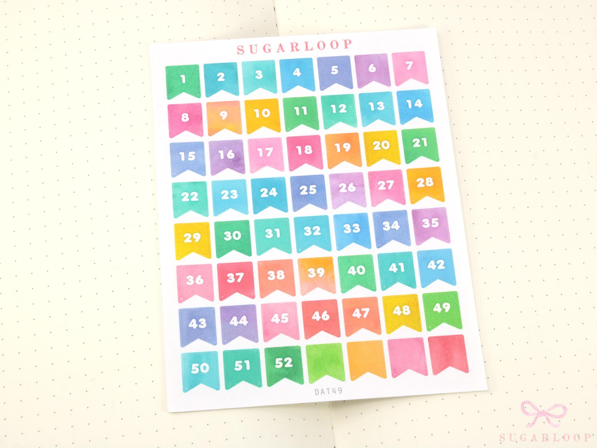 Watercolor 1-52 Weeks Planner & Bujo Flags