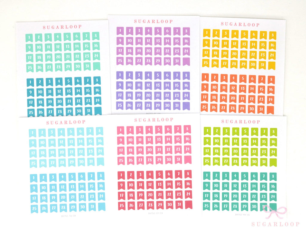 One Year Date Flags Bujo & Planner Stickers Bundle : 0.25in (6 mm) 0.3in (8 mm) 0.43in (10 mm) Wide