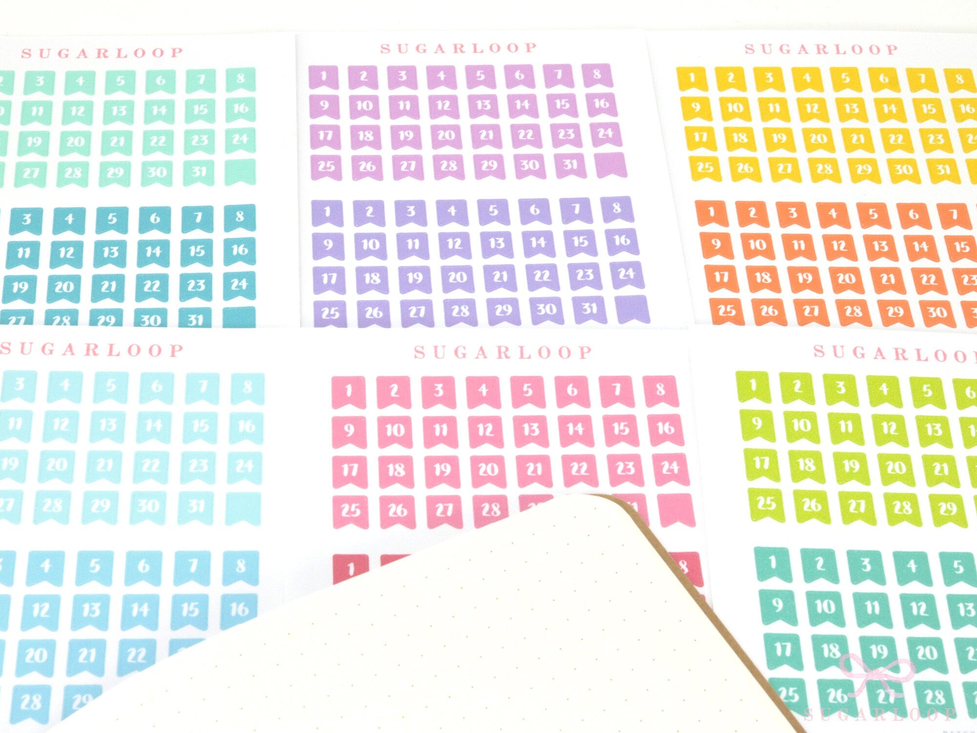 One Year Date Flags Bujo & Planner Stickers Bundle : 0.25in (6 mm) 0.3in (8 mm) 0.43in (10 mm) Wide