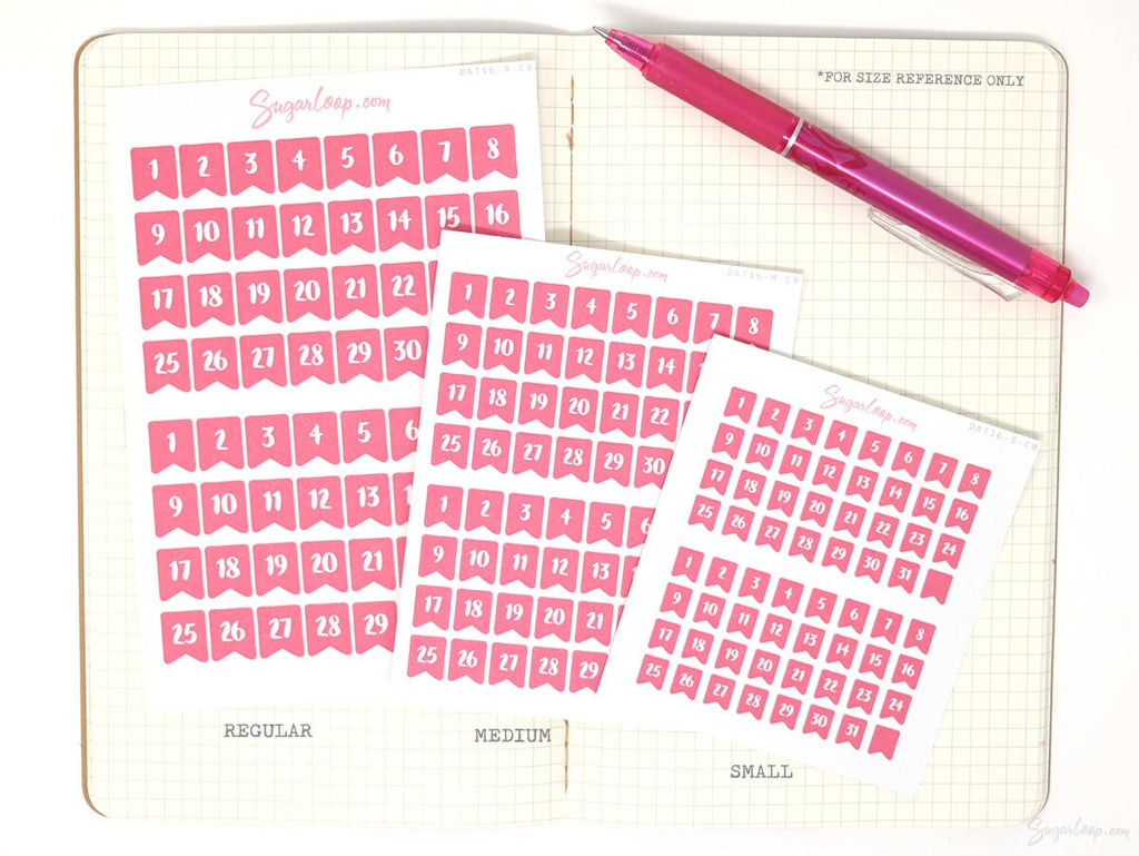 One Year Date Flags Bujo & Planner Stickers Bundle : 0.25in (6 mm) 0.3in (8 mm) 0.43in (10 mm) Wide