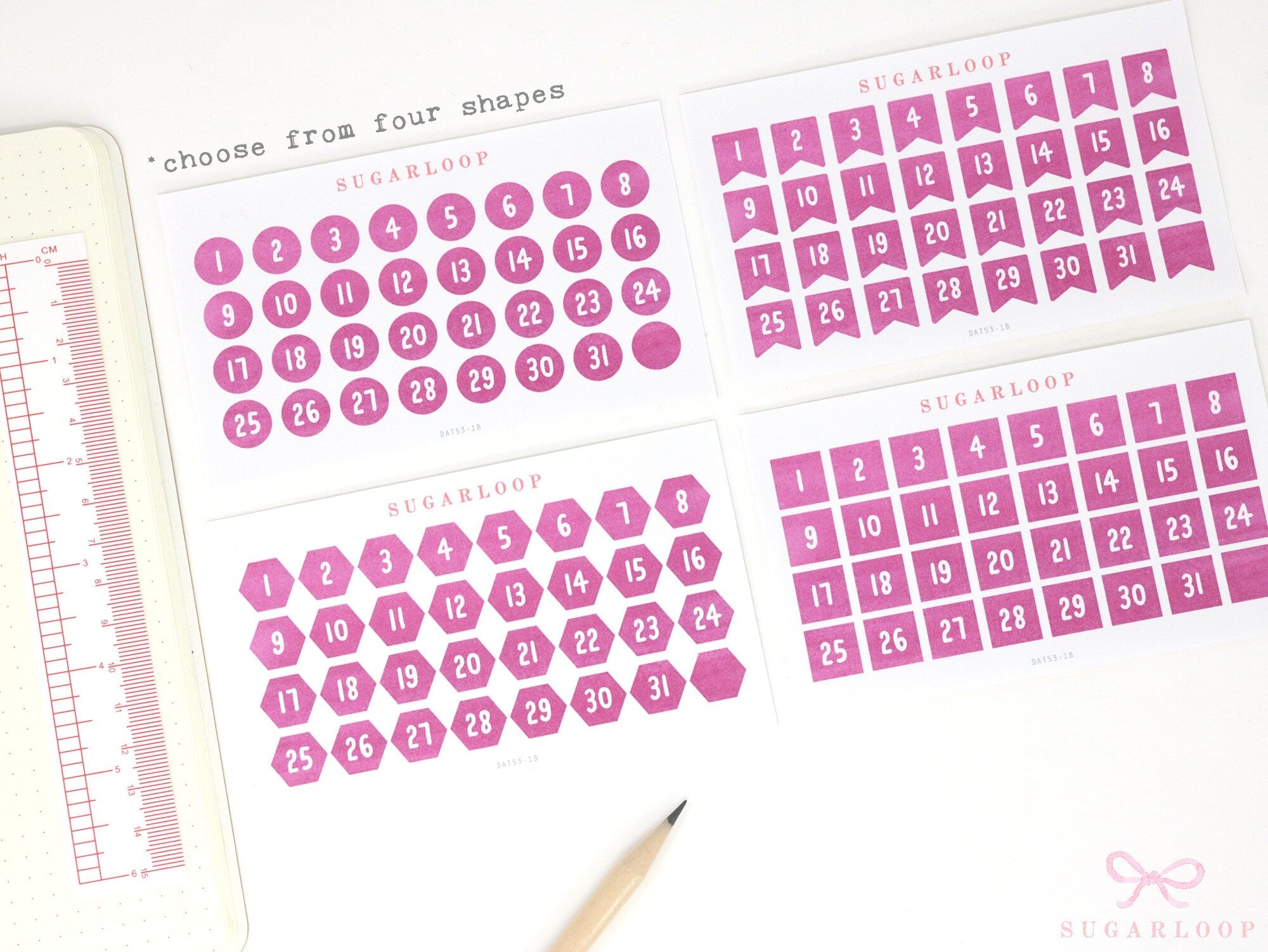 Date Dot Flag Hexagon Handwritten Bujo Planner Stickers: 0.375 in 1 cm 10 mm