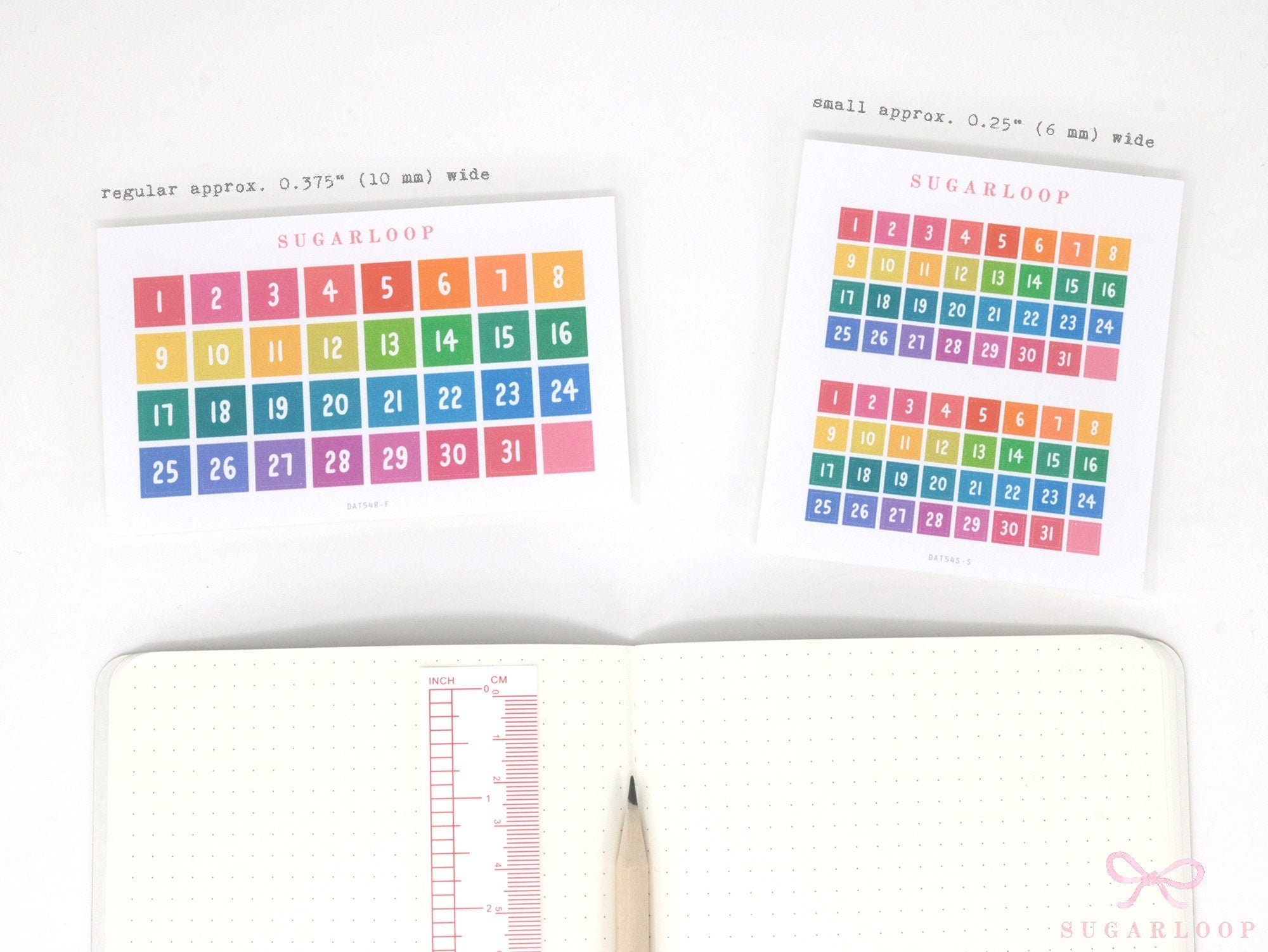 Cute Kawaii Colorful Rainbow Date Number Stickers