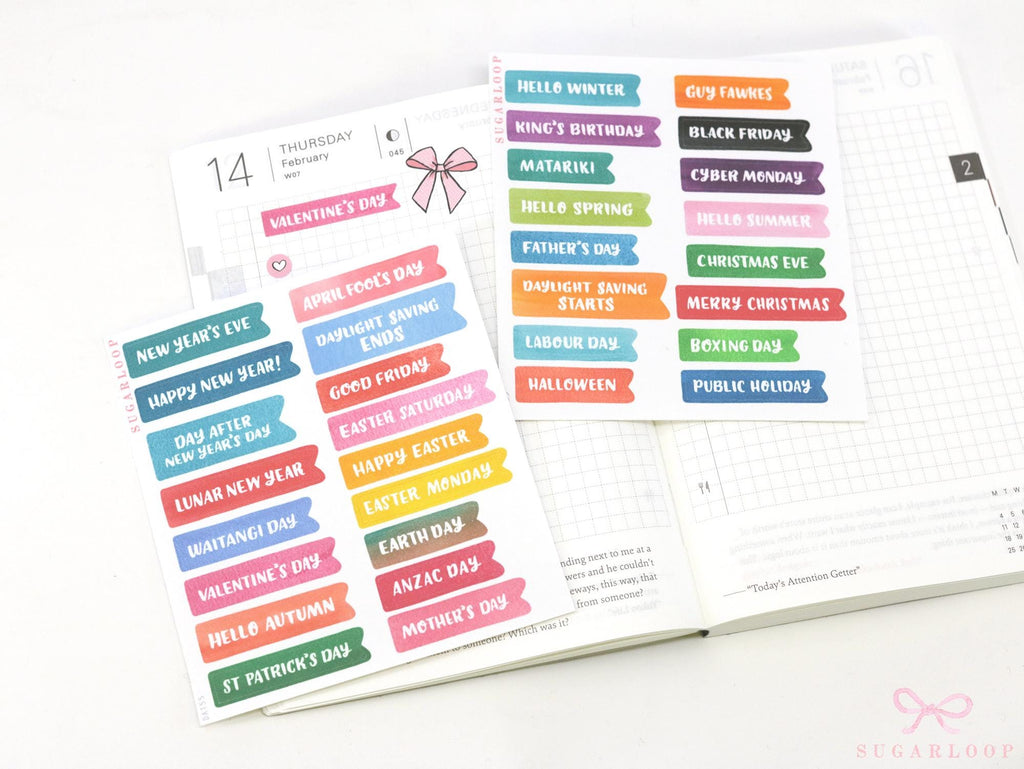 New Zealand NZ Public Holidays Planner & Journal Stickers