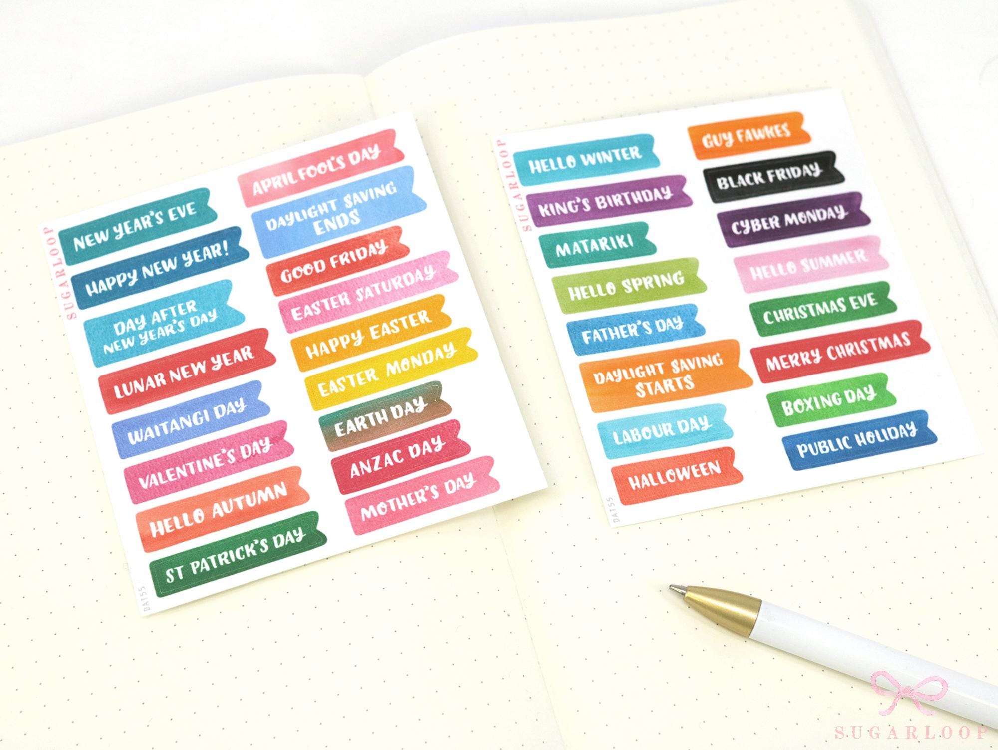 New Zealand NZ Public Holidays Planner & Journal Stickers
