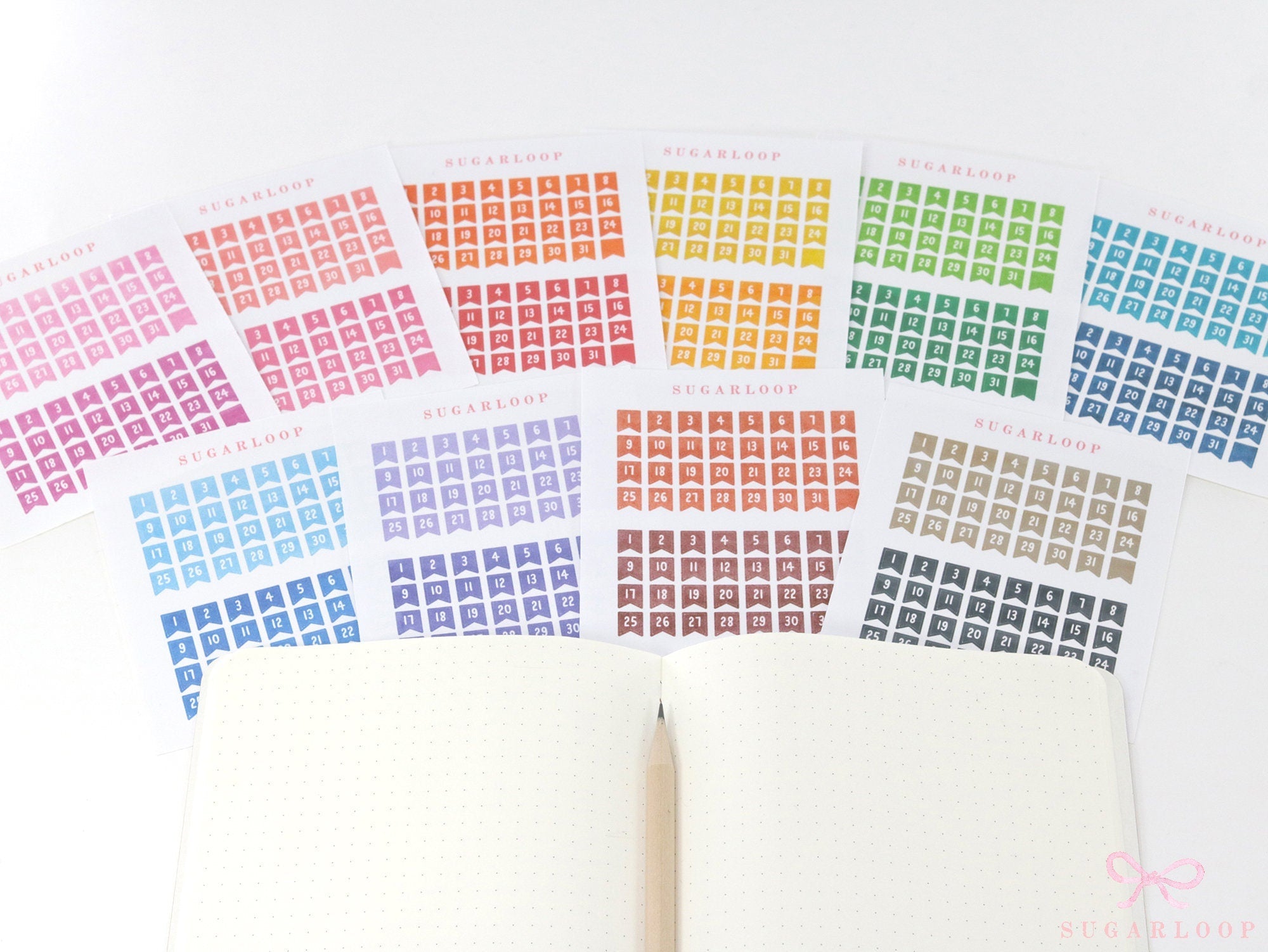 Date Dot Flag Hexagon Handwritten Bujo Planner Stickers: 0.25 in 6 mm