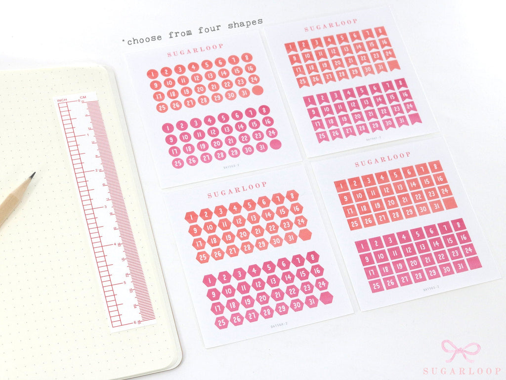 Date Dot Flag Hexagon Handwritten Bujo Planner Stickers: 0.25 in 6 mm