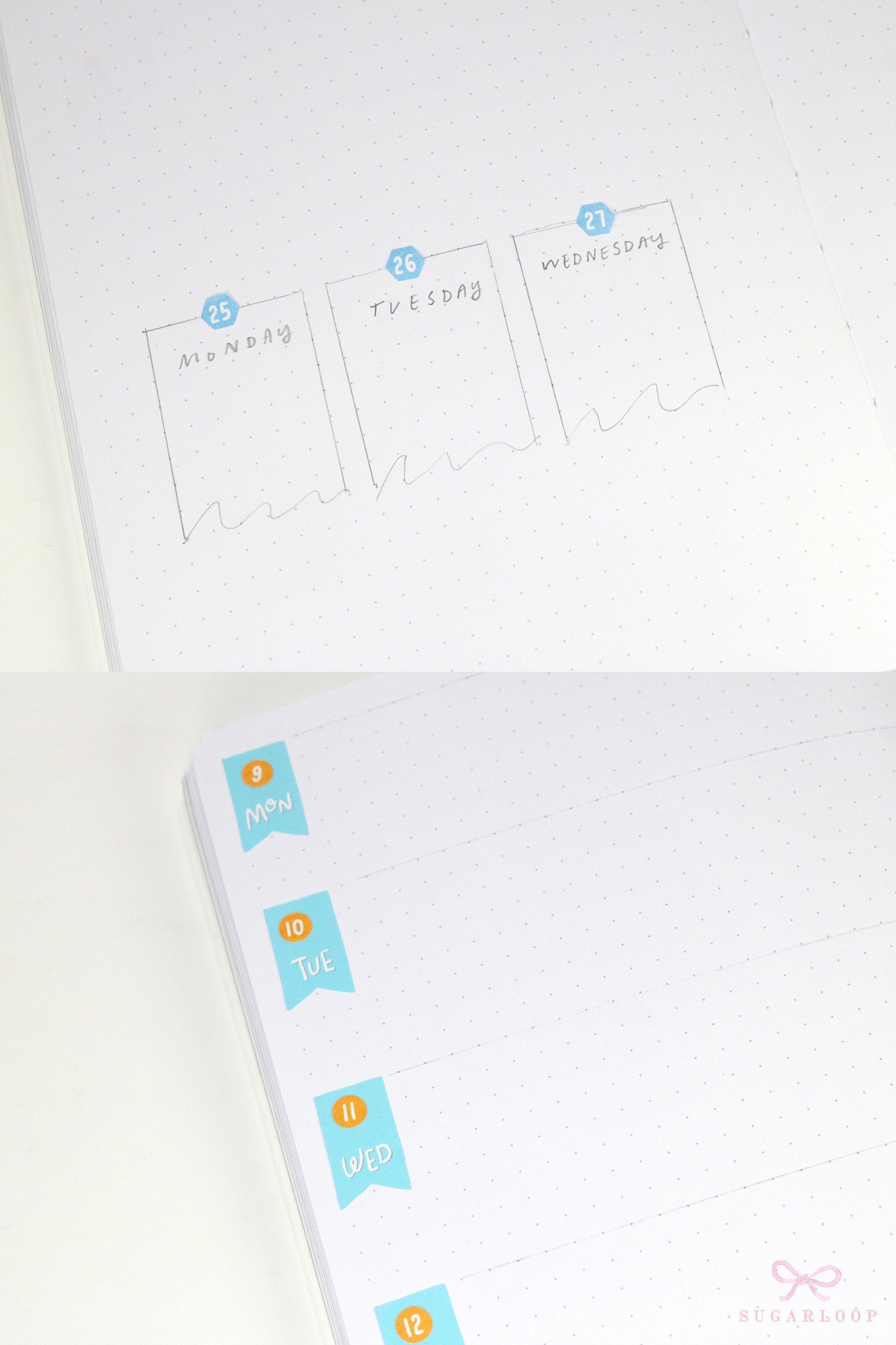 Date Dot Flag Hexagon Handwritten Bujo Planner Stickers: 0.25 in 6 mm