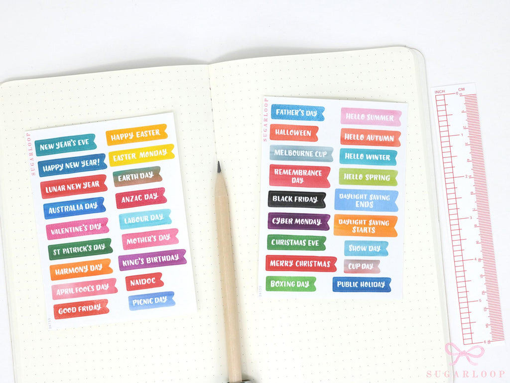 Australian public holiday planner stickers with seasonal events and celebrations