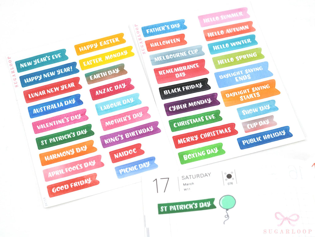 Australian Public Holiday Planner & Journal Stickers