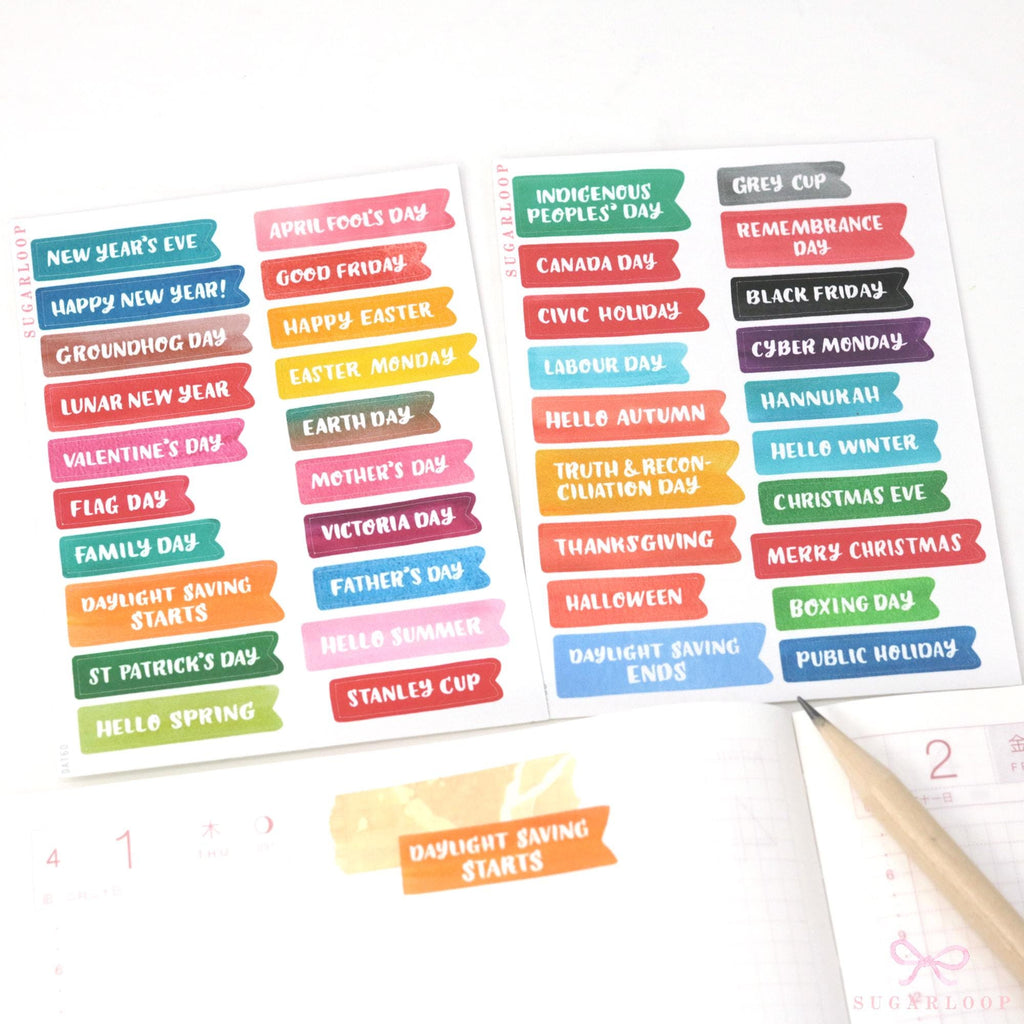 Canadian public holiday planner stickers with seasonal events and celebrations