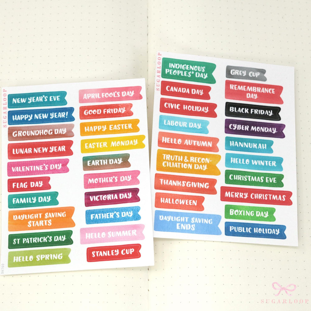 Canadian public holiday planner stickers with seasonal events and celebrations